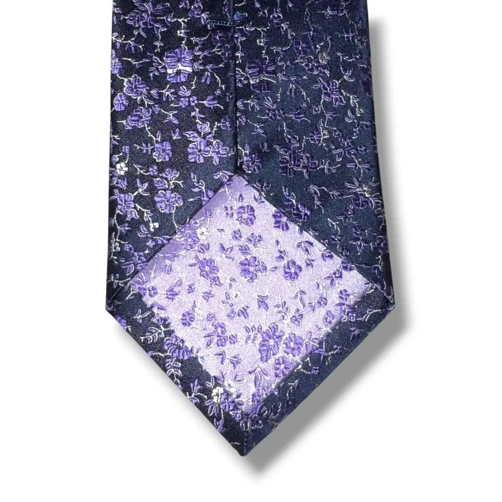 Haines & Bonner of London Purple Flower Handmade 100% Silk Tie